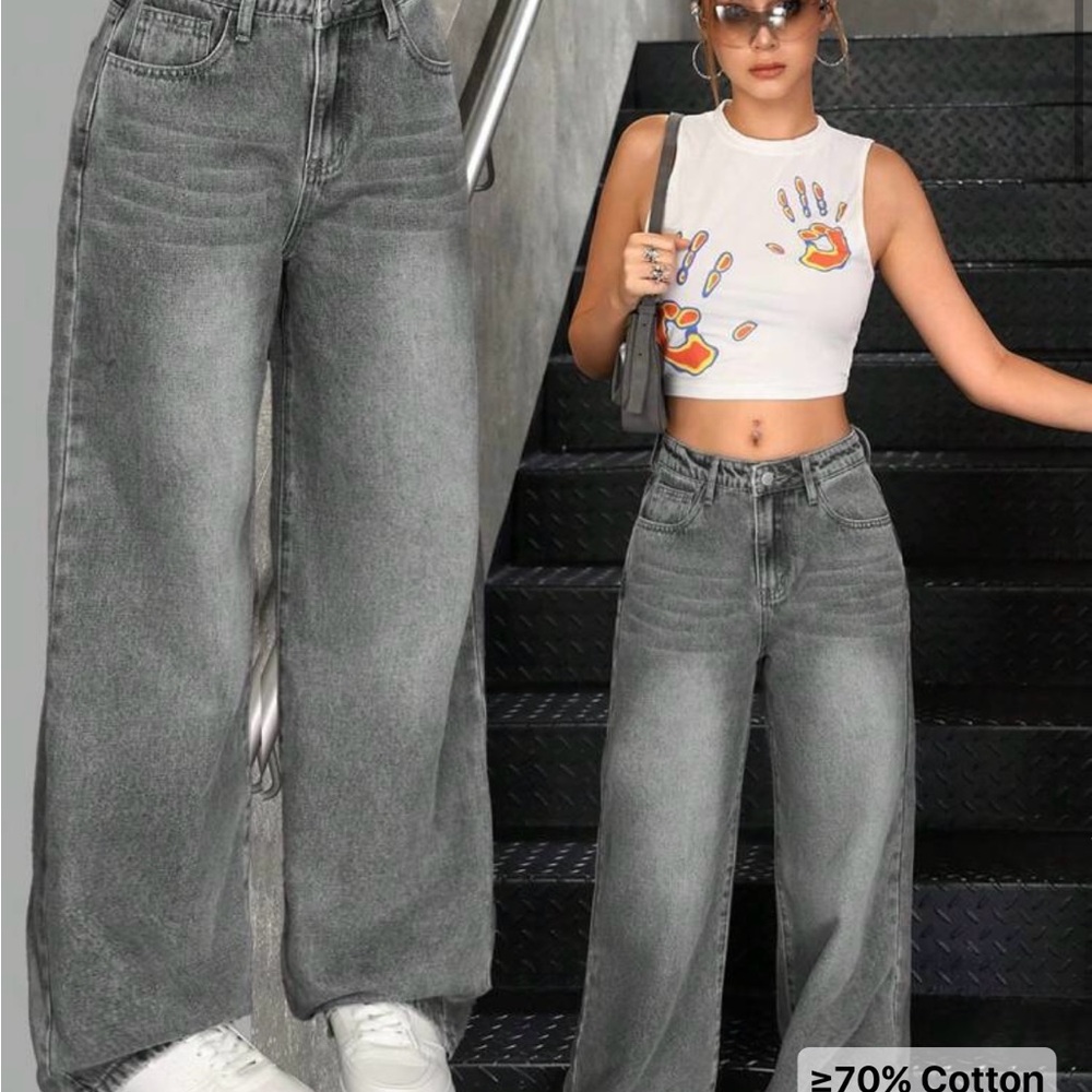 SHEIN Gray Flare & Wide Leg Jeans